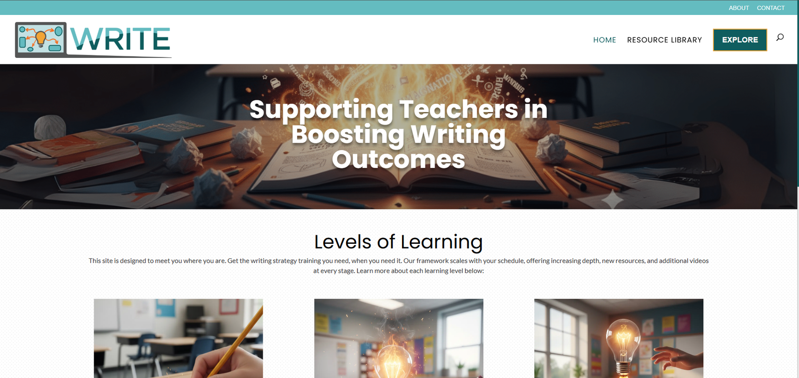 Screenshot of WritingClassroom.org home page.